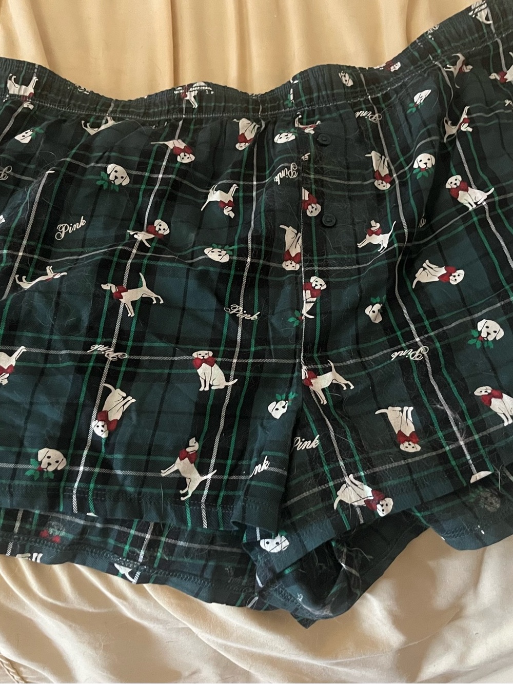 Victoria’s Secret Green Plaid Boxer Shorts with puppy print size XL